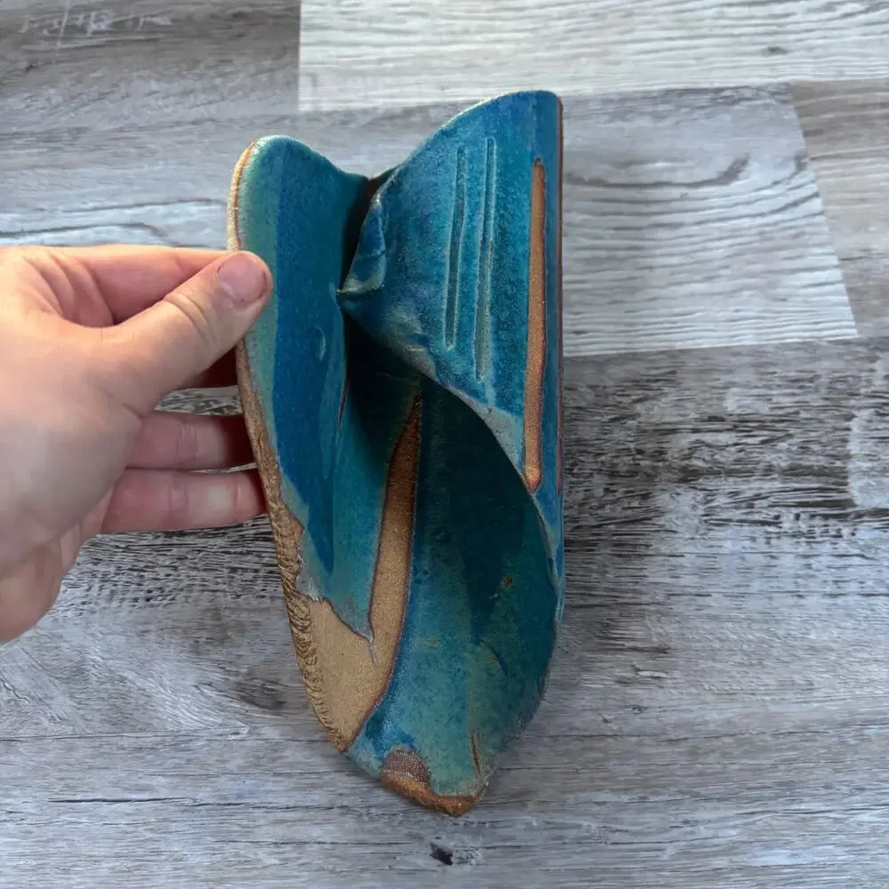 Handmade Studio Pottery Turquoise Wall Pocket Vase Organic Modern Coastal Decor